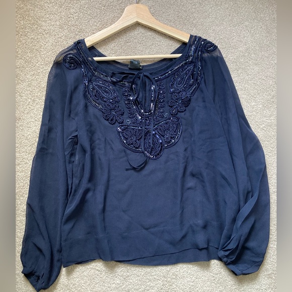 Club Monaco silk chiffon embroidered sequinned blouse, size XS - Picture 8 of 13